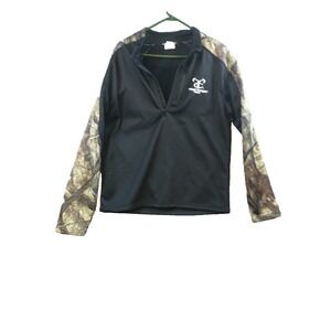 TrueTimber Camo Mens Quarter Zip Pullover Black HTC Camo Sleeves Size L Fleece